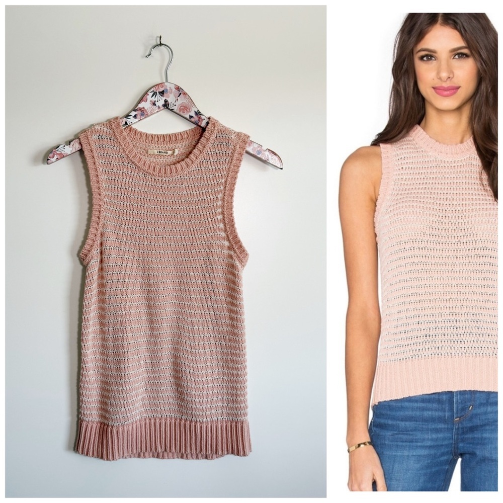 J BRAND Garry Sweater Tank Knit Vest Pink Cream Striped S Small